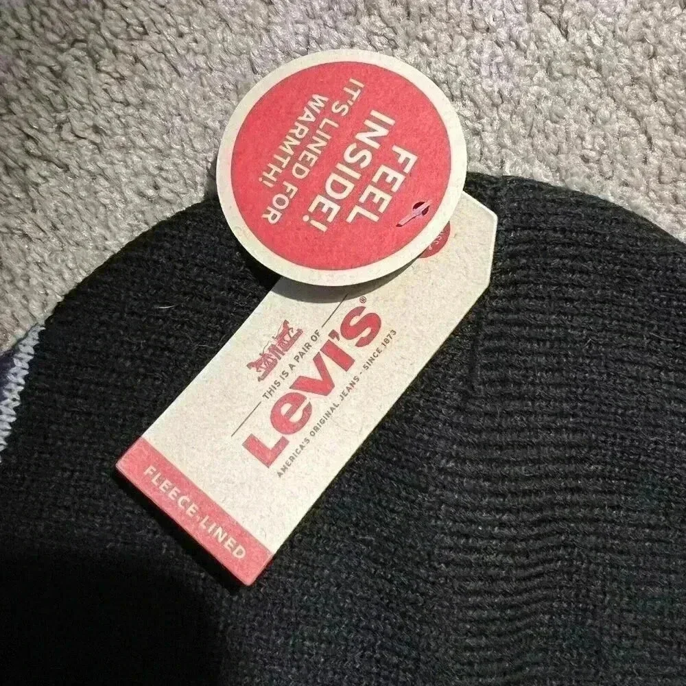 Levi's Side Stripe Cuff Beanie, Fleece Lined - Levi Strauss Unisex Hat, Winter